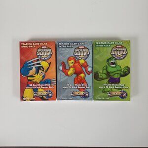(3) Marvel Super Hero Squad TCG Intro Starter Box Hulk, Iron Man & Wolverine